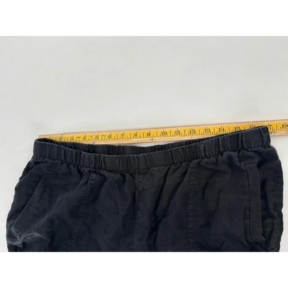 Chicos Pants Womens Large Black 100% Linen Pull On Pockets Straight Leg Stretchy